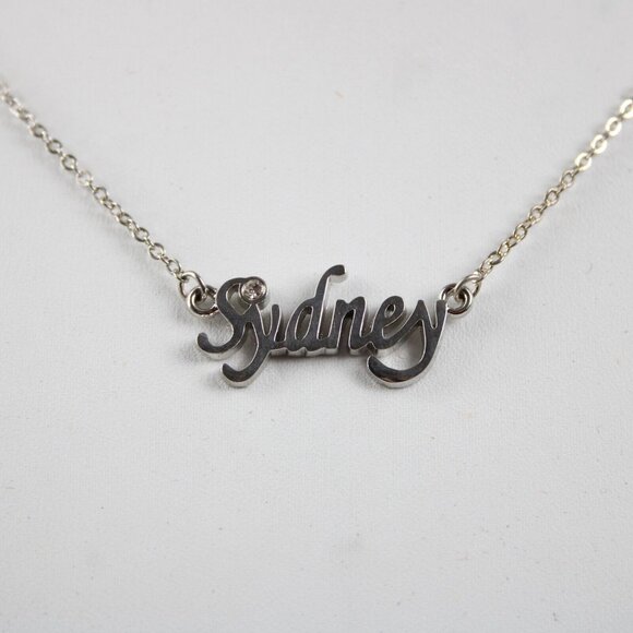 SYDNEY Name Silvertone Rhinestone 14.5" w 4.5" Multi Ring Ext Necklace - Picture 11 of 12